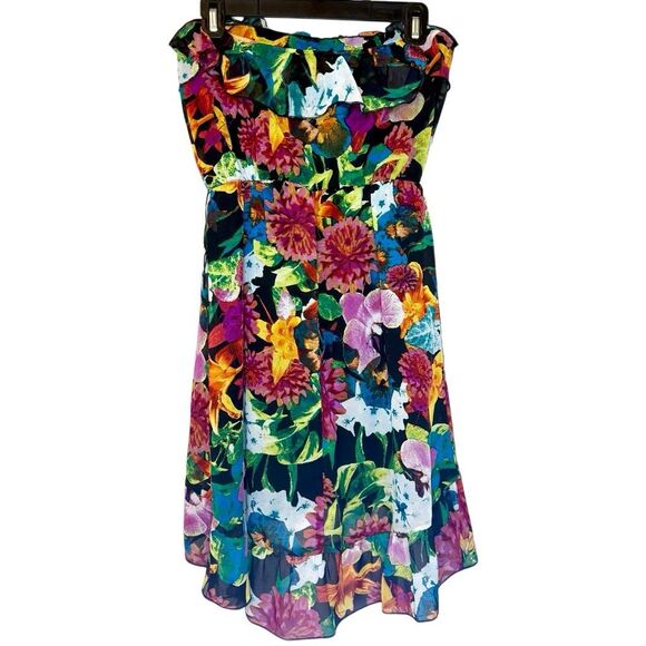 Socialite Floral Ruffle Strapless Fit & Flare Dress Multicolor Size Small - Picture 1 of 5
